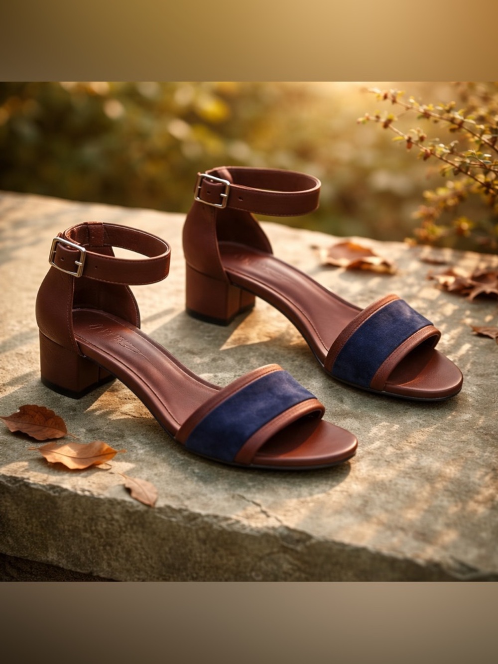 Vince. Women's Brown & Navy Block Heel Sandals